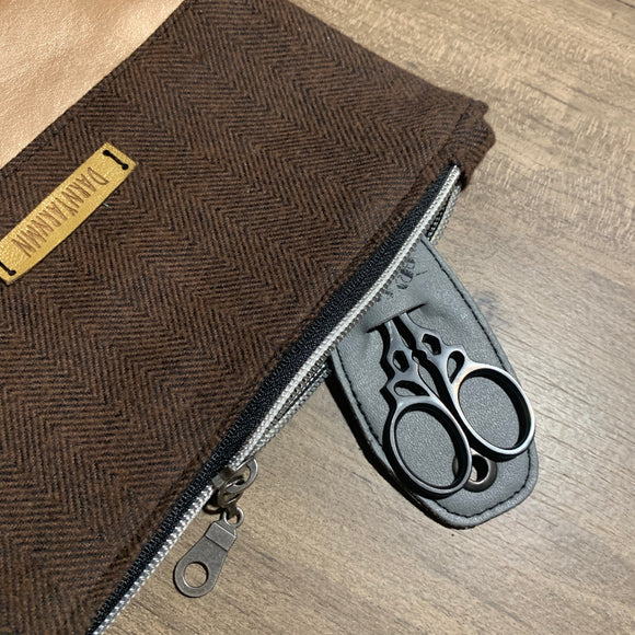Brown Flannel and Vinyl Notions Pouch