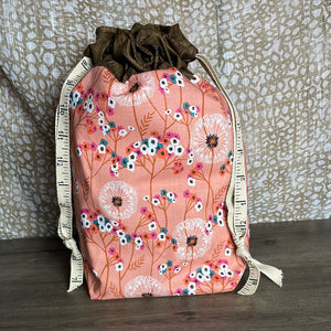 Peach Dandelion Drawstring Project Bag