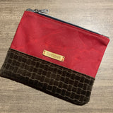 Red Waxed Canvas and Velvet Notions Pouch