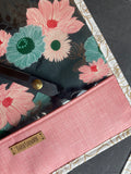 Teal and Pink Floral Embroidery Bag