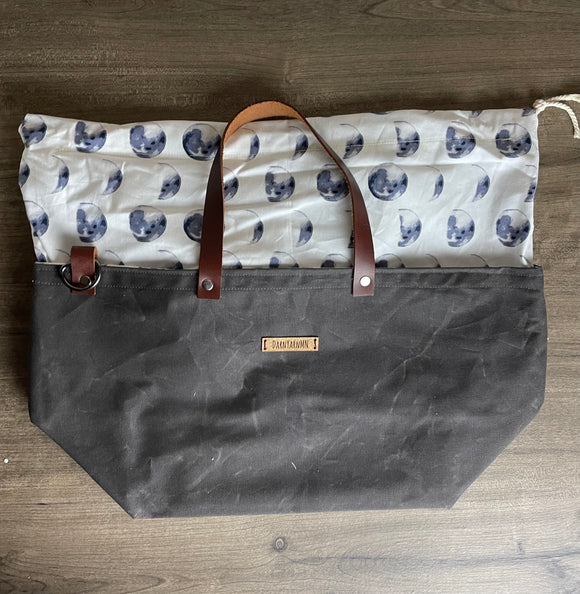 Moon with Brown Waxed Canvas Large Clear Water Project Bag