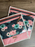 Teal and Pink Floral Embroidery Bag