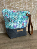 Teal Knit Stitch Regular Wedge Project Bag