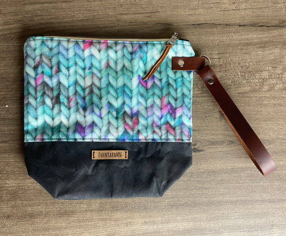 Teal Knit Stitch Regular Wedge Project Bag